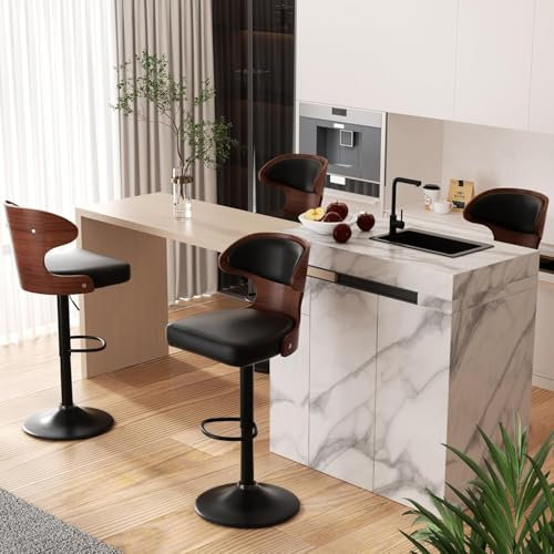 Hawthyhome Barhocker 4er Set |Barstuhl Tresenhocker Bistrohocker •360° Drehstuhl •Küchenstühle mit Rückenlehne und Fußstütze •Stuhl mit Armlehnen •Lobby Tresen Küche Hausbar •Schwarz Nussbaumholz