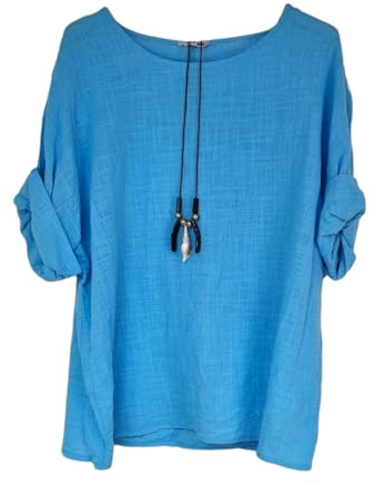 Kiran Fashion New Ladies 100% Cotton Tops Lagenlook One Size Plain for Summers Beach Casual (UK, Alpha, One Size, Regular, Regular, Turquise)