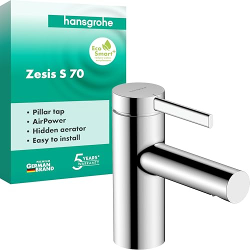 hansgrohe Zesis S - Waschtischarmatur für Kaltwasser ohne Ablauf, Wasserhahn für Gäste WC mit Auslaufhöhe 74 mm, Mischbatterie Waschbecken wassersparend (EcoSmart+), Chrom, 74713000