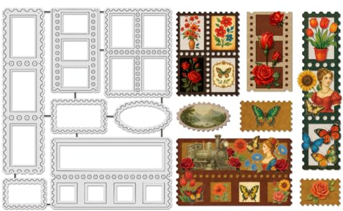 UNICRAFTALE 7 st metallstämplar ram stansformar för korttillverkning stämpel vågkant kolstål ram prägling schabloner mall metall hantverk stansning för gör-det-själv scrapbooking album papperskort