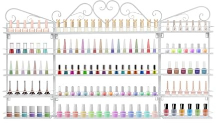 5 Terers Display Rack,Wall Mounted Nail Polish Storage Racks, Metal Nail Polish Racks,Estantería de pared, Soporte de lápiz labial para casas,Salones de manicura, spas, tiendas (blanco)