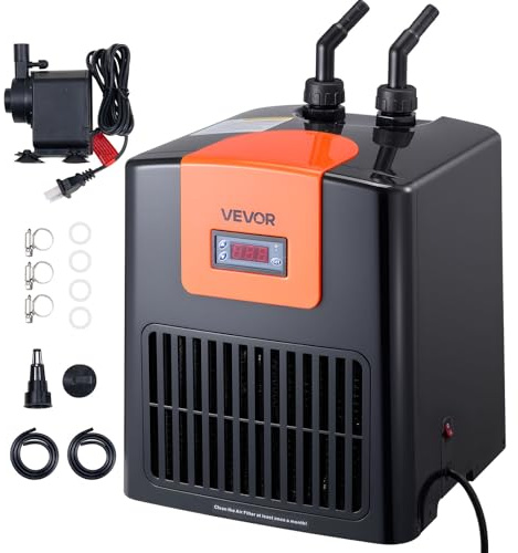 VEVOR Refrigeratore per Acquari da 200 L 0,1 CV Acquario Refrigeratore d'Acqua, per Idroponica, Raffreddamento Rapido per Acquari, Barriere Coralline, Evaporatore in Titanio, Accessori Completi