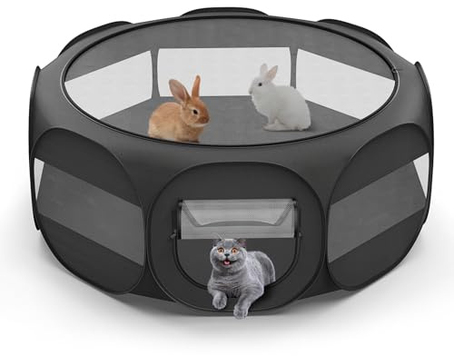 VavoPaw Small Animal Playpen, Chicken Brooder Box with Cover Top, Portable Outdoor Exercise Pet Cage Tent, Waterproof Breathable Pet playpen Indoor for Chick Ktiien Bunny Hamster Guinea Pig, Black