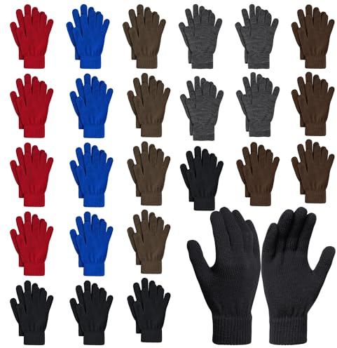 Pistha 24 Pairs Winter Gloves Knit Warm Gloves Magic Glove Bulk Pack Christmas Gift for Men Women Teens Homeless Cold Weather