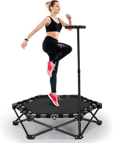 Trampoline d'une capacité de charge de 200 kg, pliable, portable, avec design silencieux, rebond d'exercice stable et silencieux, pour enfants et adultes, noir
