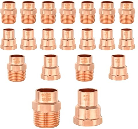 (Pack of 20) EFIELD 1/2 Copper Solder Fittings Male/Female Adapters Combo, 10 PCS C x Male, 10 PCS C x Female Fittings
