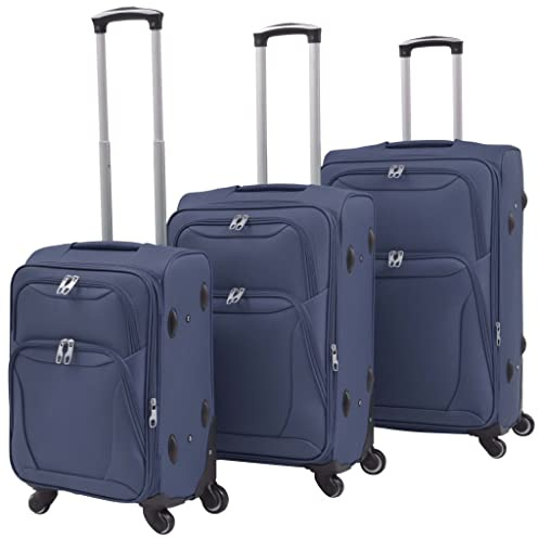 Kaloriko Juego de 3 carros de equipaje blando azul marino de tela Oxford recubierta de PVC con candado TSA, ampliable, 4 ruedas, asa telescópica, equipaje ligero para vacaciones, negocios, viajes