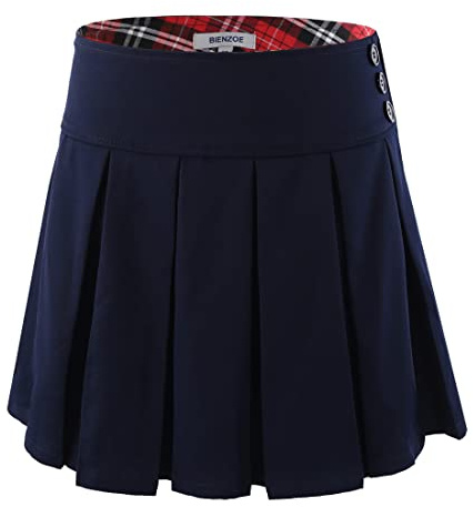 Bienzoe Bambine Scolastico Uniforme Gonne: Ragazze Vita Regolabile Estensibile Plissettato Gonne Pantalone Marina 12