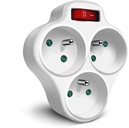 Extrastar Prises Électriques avec Interrupteur, Multiprise 3 en 1 Murale Fiche, Idéal pour Chambre Bureau Domicile, 16A, 230V, Blanc
