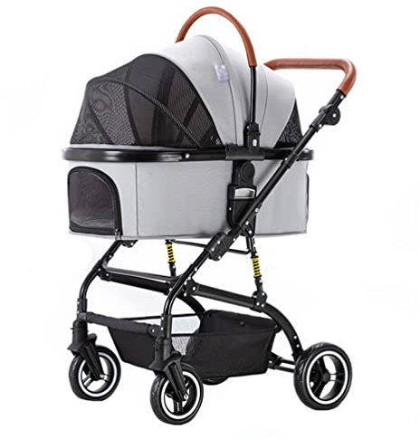 Hundewagen Hundebuggy Faltbarer Haustier-Kinderwagen – Katzen- Und Hunde-Jogger-Kinderwagen – Atmungsaktiver Haustierwagen Mit Aufbewahrungskorb Und Getränkehalter – Max. 20 Kg (Color : Gray-1)