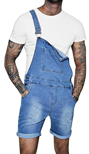 Oanviso Pantalones Cortos Vaquero Hombre Mono Moda Casual Pantalones de Mezclilla Mono de Lavado Pantalones Cortos Rasgados Monos Vaqueros de Mono Multibolsillo Pantalón de Tirantes
