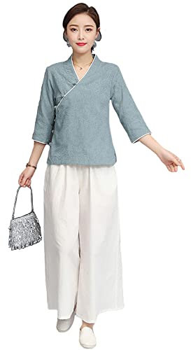 Kampfsportbekleidung für Damen |Traditionelle chinesische Uniformen für Tai Chi und Wing Chun |Leichte Anzüge für Meditation und Qigong,Blau-M