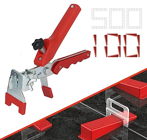 Zawaer Fliesen Nivelliersystem, 2mm Fugenbreite Verlegehilfe 500 Laschen + 100 Keile + 1 Zange für fliesenverlegehilfe, Nivelierset Fliesen für DIY and Profi