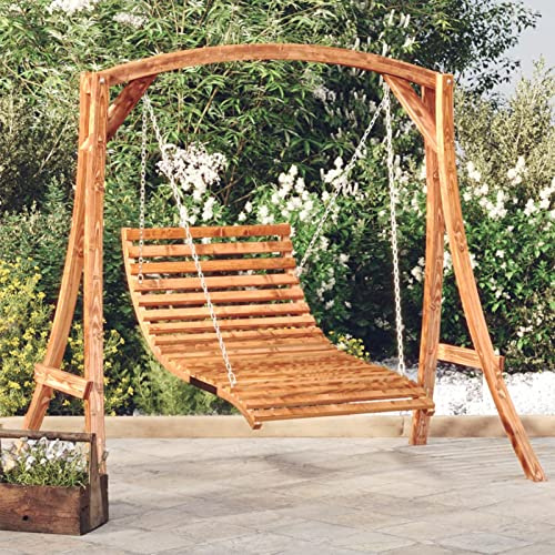 GuyAna Tumbona Columpio Madera Curvada Acabado de Teca 115x147x46 cm balancin de Jardin Columpio balancin Jardin Exterior Banco de Columpio