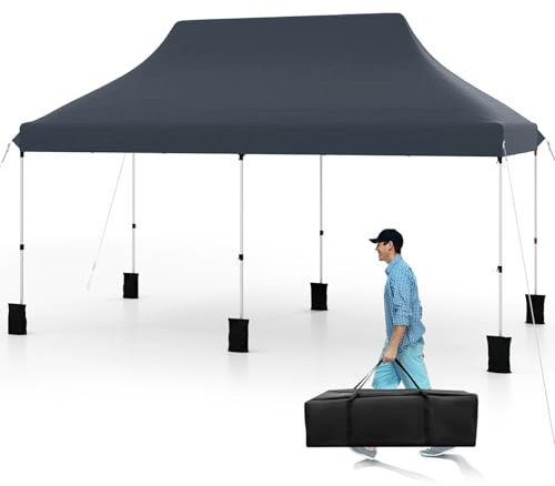 COSTWAY Carpa Plegable 3x6m, Pergolas de Jardin Pop UP, Protección UV 50+ Impermeable, Bolsa de Transporte, Cenadores Pabellón Jardin Exteriores, 6 Sacos de Arena (Negro)