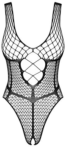 Selente Love & Fun Ensemble de lingerie séduisante pour femme, avec body ouvert et bandeau en satin, fabriqué en UE, Tricot noir ouvert, Small-Large