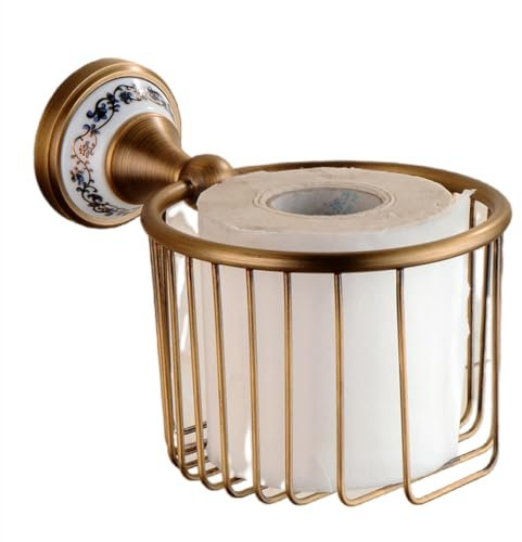 Gancio per asciugamano da bagno in ottone bronzo Porta asciugamano di carta Porta scopino Set di accessori hardware per il bagno in porcellana blu e bianca antica, scatola per asciugamani di cart