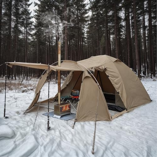 Zelt 2 Personen Winterzelt mit Ofenloch Wasserdicht Kuppelzelt mit Vorzelt Geeignet für Angelzelt und Familienzelt für 3-4 Saison Outdoor Camping