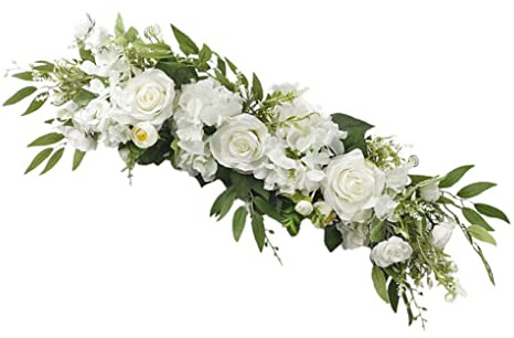 Bröllopsbåge blommor konstgjord blomma festong silke falsk ros dörrkrans för heminredning 65x16 cm vit hemtillbehör