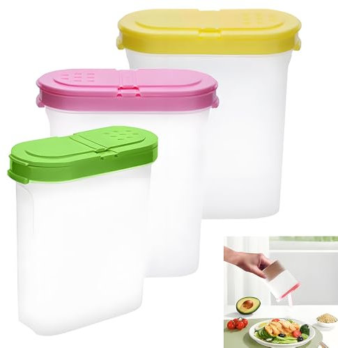 katmerio 3 Stück Vorratsdosen Set, 250ml Gewürzboxen Aufbewahrung, Schüttdosen Transparent mit Klappdeckeln, BPA Frei Kunststoff Vorratsdosen für Küche Gewürze, Salz, Zucker, Pfeffer Verwendet