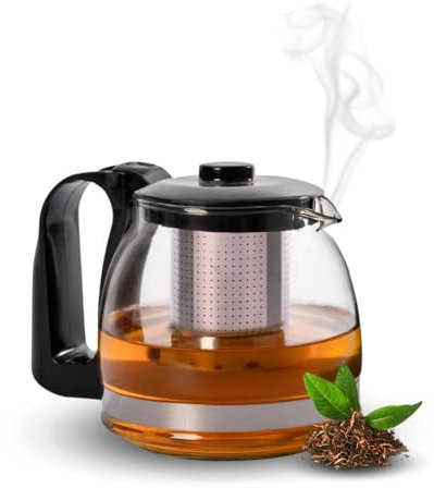 Paluplus Teiera in Vetro con Infusore, Misura 11x10 cm e Capacità 700 ml, Coperchio e FIltro Estraibile, Adatta per Piano Cottura, per Tè in bustine e sfuso -6811F