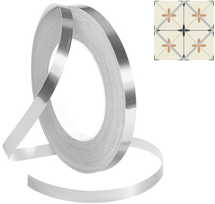 DHWEKU zocalo cocina cenefa adhesiva cocina Rodapiés Autoadhesivo Flexible, 50m x 10mm Perfil PVC, Rodapie de Acabado Rodapiés Flexible Cinta Autoadhesiva para Cocina y Baño,plata
