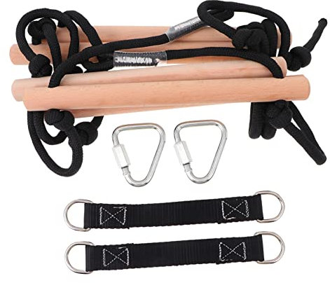BESTonZON Échelle en Bois d'escalade Extérieure Enfant Cour De Récréation Bébés Jouer De Plein Air Saut Bars Balançoire Jouets Balancoire Exterieur Échelle De Corde Pivotante Black