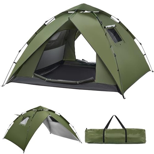 Camping Zelt Automatisches 4 Personen Wasserdicht Kuppelzelt 230 * 230 * 150CM Instant-Zelt Pop Up Sekundenzelt, UV-Schutz, 4 Jahreszeiten Familie Campingzelt 2 in 1 Doppelschichten Familienzelt