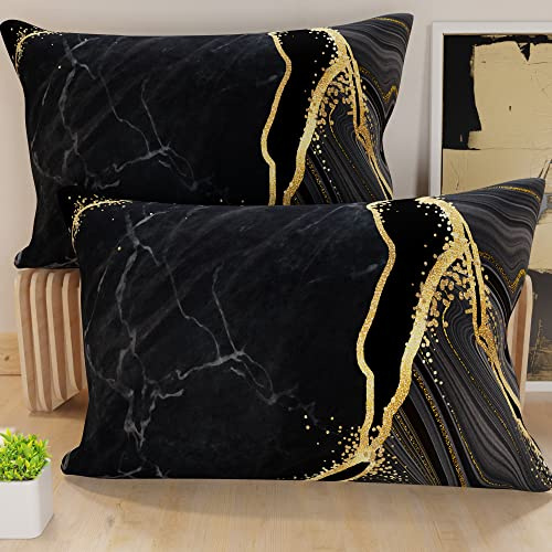 PETTI Artigiani Italiani - Par de Fundas de Almohada 40x70 cm, Pareja de Funda de Cojín Mármol Negro, 100% Microfibra Hipoalergénica, Paquete de 2, Made in Italy