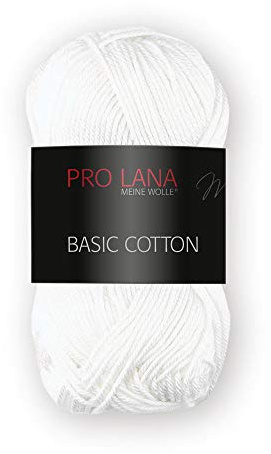 Pro Lana Basic Cotton uni - Häkelgarn - Strickgarn - Ab 10 Stück Kauf 1 x Gratis - 100% Baumwolle - 1 Knäuel 50 g / 125 m - Nadelstärke 3-3,5 - Glänzend und hautfreundlich (0001 - Weiß)
