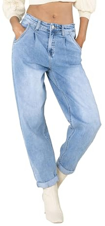 Nina Carter YY303 Pantalones vaqueros holgados de cintura alta para mujer, informales, de corte ancho, elásticos, aspecto desgastado, Azul Claro (Yy303-6), XS