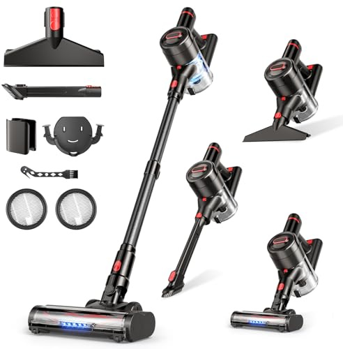 Zyxrona Cordless Vacuum Cleaner, 450W 40Kpa Stick Vacuum with Powerful Suction, 50Mins Vacuum Cleaners for Home, Anti-Tangle Brush, 8 in 1 Lightweight Vacuum for Hard Wood Floor Carpet Pet Hair