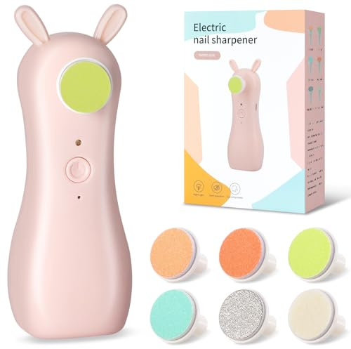 Flintronic Lima Elettrica per Unghie per Neonati, Tagliaunghie per Neonati, Basso Rumore, 6 Testine di Levigatura, Tagliaunghie per Neonati con Luce LED