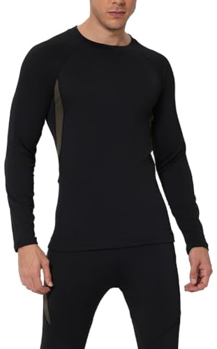 Haut Thermique Homme Hiver Tee Shirt Thermolactyl Chaud Sec Rapide Respirable Vetement Travail Polaire sous Vetement Sport Manche Longue sous Pull pour Jogging Musculation Cyclisme Ski,Noir,L