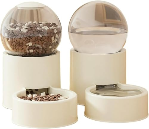 Bol pour animaux de compagnie nourrir et buveurs de chats automatiques à 2 pièces, ensemble alimentaire alimentation automatique bol-blanc, fontanelle automatique pour eau et nourriture pour chats et
