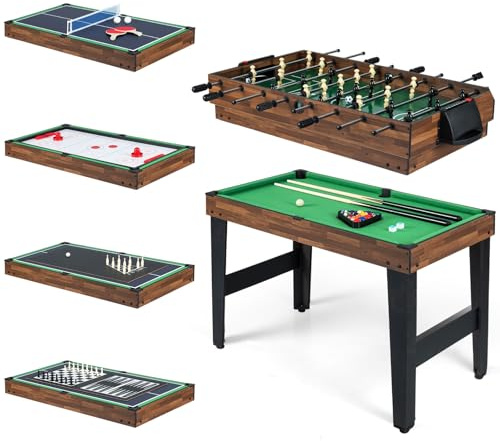 GOPLUS 10 en 1 Table MultiJeux Enfant avec Billard, Baby-Foot Enfants avec Air Hockey, Billard, Ping Pong, Shuffleboard, Bowling, Échecs, Dames, Backgammon