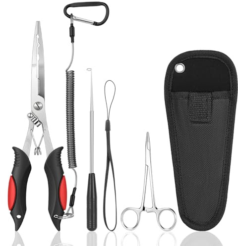 APXEL Pinze da Pesca Multiuso Set, con Chiusura di Sicurezza, Manico in TPR, con Slamatore Pesca Inossidabile, Pinza a Testa Piegata, Nailon Guaina, Cordino Avvolgendo di e Cordino, Leggero Durevole