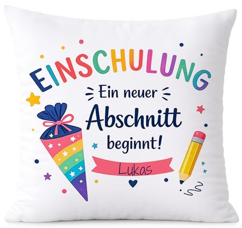 GRAZDesign Kissen Schulkind mit Name personalisiert | individuelles Geschenk zur Einschulung für Kinder (Motiv 1)