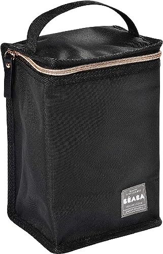 BÉABA - Borsa Termica Portapasto per Neonati, Contenitore Molto Capiente, Tasca per Biberon, Borsa per Trasportare Pasti Completi, Pieghevole, Materiale Morbido e Impermeabile, Nero/Rosa