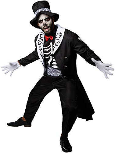 dressforfun 900419 – herr kostym skrämmande gentleman, skrämmande men ändå galant kostym i svart och vitt, S | No. 302020, Vitt