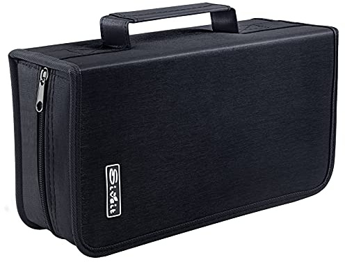 Siveit DVD Case, 128 Capacity CD/DVD Case Wallet Binder Storage Holder Booklet for Car Home Office and Travel (White binder, Black)