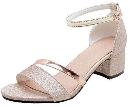 MISSUIT Damen Riemchensandaletten Glitzer Sandaletten mit Blockabsatz 5cm Absatz Open Toe Sandalen Schuhe(Gold,40)