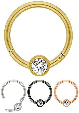 Treuheld® Goldener Segmentring-Clicker Piercing mit Kristall | Größe: 1.6 x 12 mm (Kugel: 3mm)