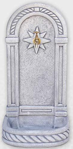 AnaParra Fontaine murale modèle Poniente 37 x 32 x 77 cm. Béton pierre avec robinet. Fontaine décorative pour extérieur. Poids : 30 kg. Couleur : gris