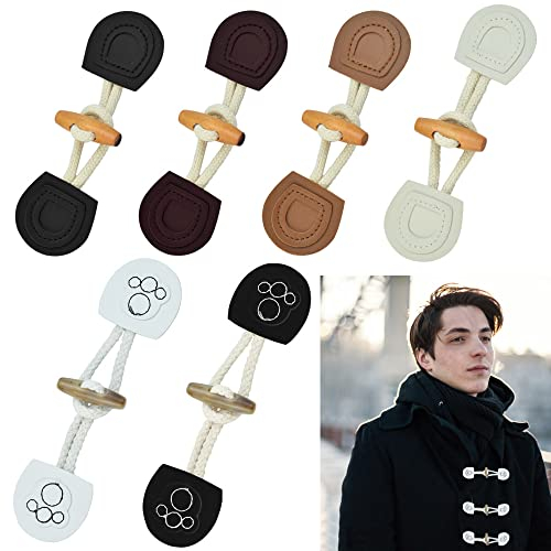 KLYNGTSK 16 Paar Knebelverschluss Holz Knebelknöpfe Pu Leder Knebelverschlüsse Horn Dufflecoat Verschluss Schnalle Schwarz Mantel Nähknöpfe für DIY Mantel Jacke Kleidung(Beige/Schwarz/Braun/Cofffe)