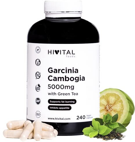 Garcinia Cambogia 5000 mg. 240 vegane Kapseln für 4-monatige Kur. Natürliches Garcinia Cambogia 60% HCA mit natürlichem Grüntee. Hergestellt von HIVITAL