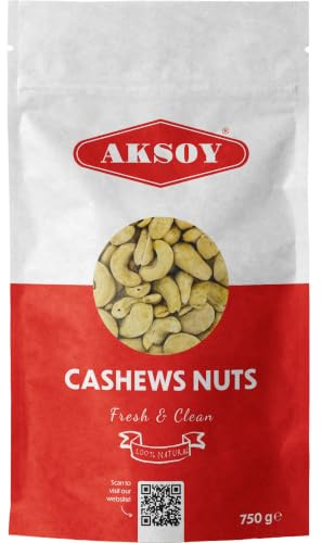 Aksoy Premium Quality Cashews 750g | Natural, Raw, and Fresh | Versatile for Desserts, Snacks, Salads, and Cooking Recipes | Guaranteed Deliciousness (Packaging May Vary)