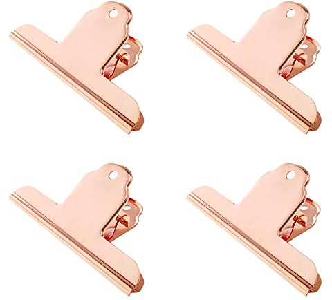 4 st stora bokklämmor, 10 cm pappersklämmor i rostfritt stål för dokument, ritbord, kontorsmaterial (roséguld)