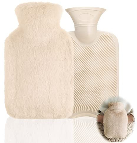 Smilcloud Hot Water Bottles with Fluffy Cover, 1L Hot Water Bag with Hand Pocket for Neck, Shoulder Pain and Hand Feet Warmer, Menstrual Cramps, Hot Compress and Cold Therapy
