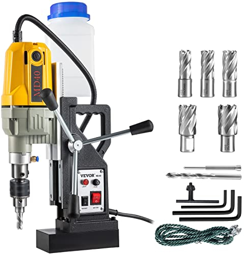 VEVOR Trapano Magnetico Elettrico 1100W, 12000N Carotatrice Magnetica con 7 Punte Portatile, Trapano Industriale Elettromagnetico con Massima Foratura 40 mm e Profondità 125 mm per Uso Industriale